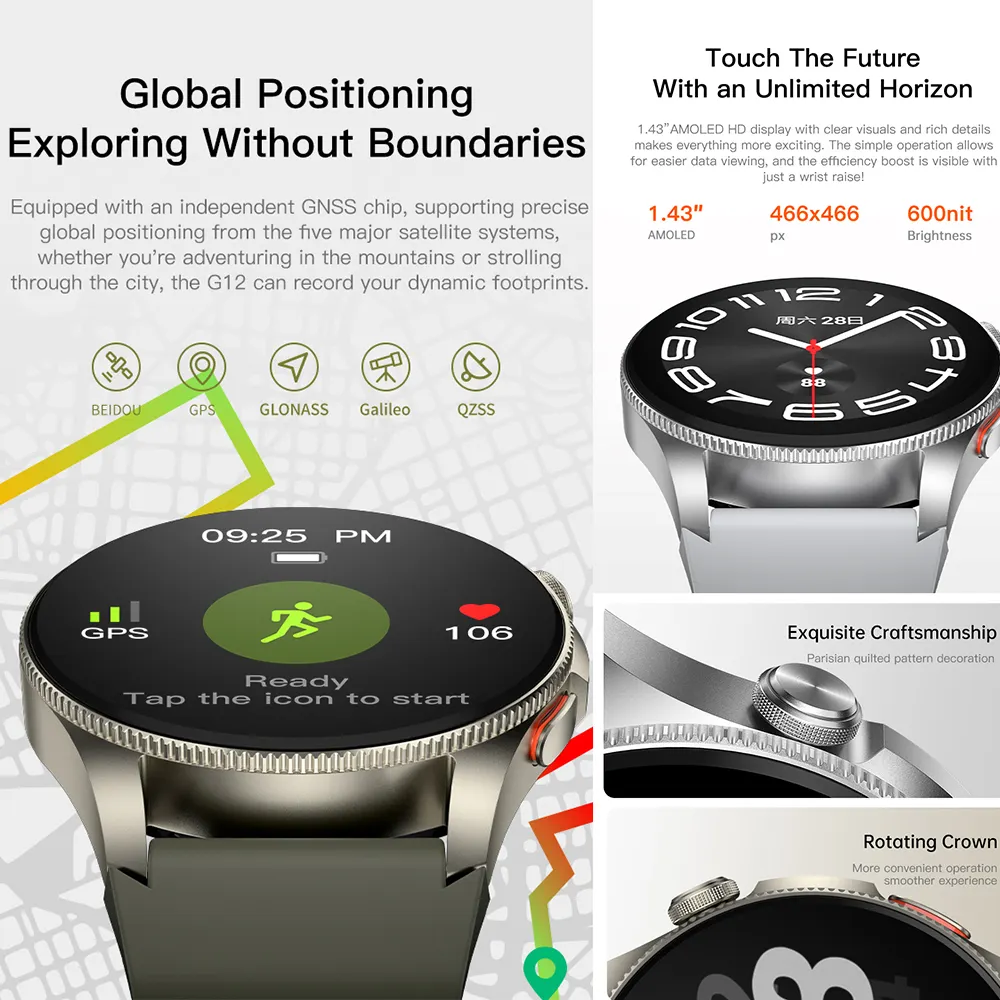 G12 HOT SALE 3ATM Waterproof GPS Smart Watch Bluetooth Call Multi-Sport Mode Global Positioning Watch OEM Supplier