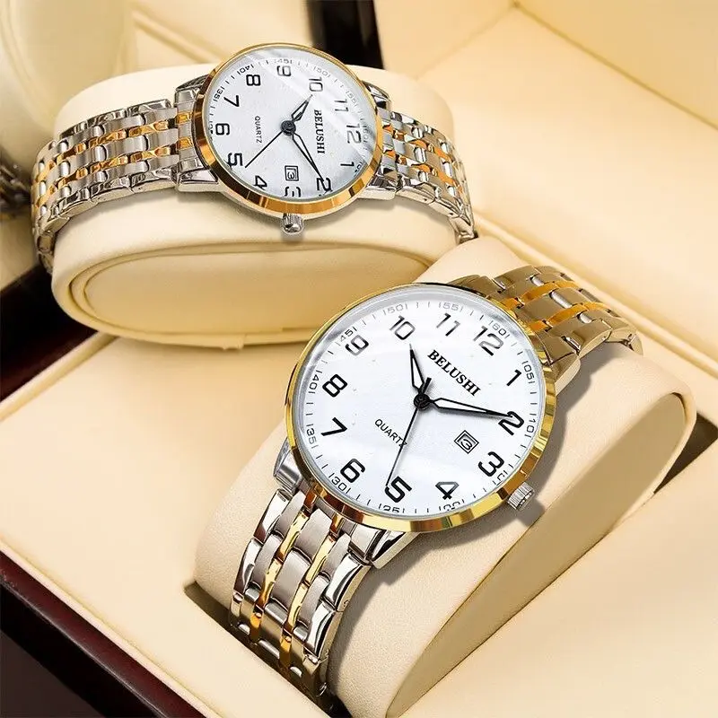 Wholesale Waterproof Wristwatch Stainless Steel Quartz Luminous Function Couple Watches