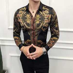 Men's Printed Shirt Retro Fashion Luxury Cocktail Slim Long Sleeve Men's Shirt New