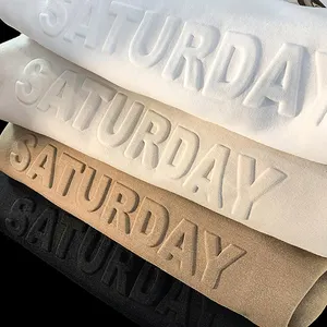 Oversized 100% Cotton French Terry 3D Printed Streetwear Hoodie Unisex Heavyweight Pullover Embossed Tshirts