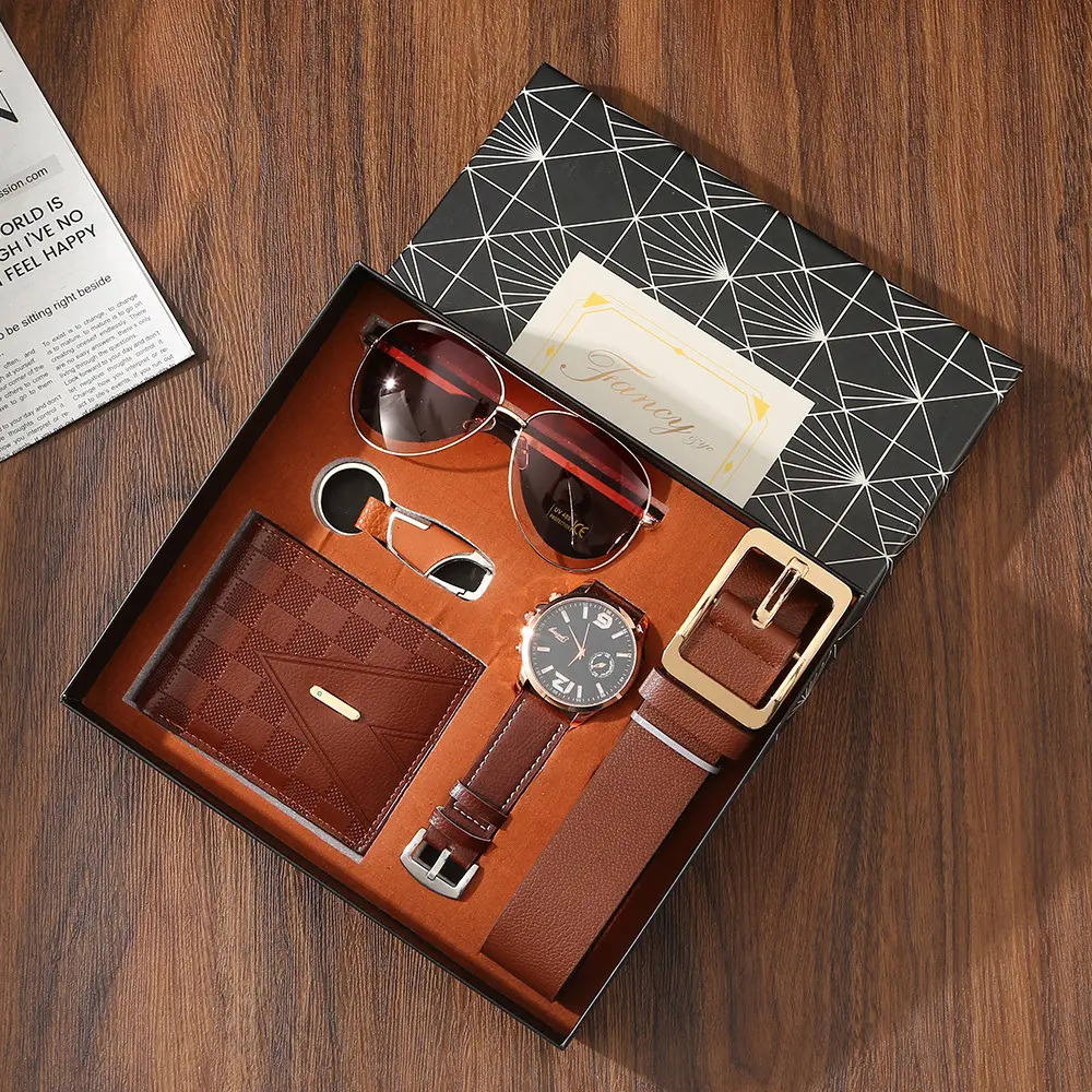 Men's Six-Piece Promotional Eco-friendly Business Gift Set Includes Sunglasses Belt Watch for Father's Day