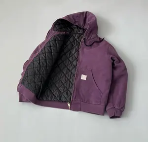 High Street Custom LOGO Men Cotton Heavy Weight Warm Winter Unisex 500gsm Zip up Hoodie Over Sized Acid Washed Quilting Jacket