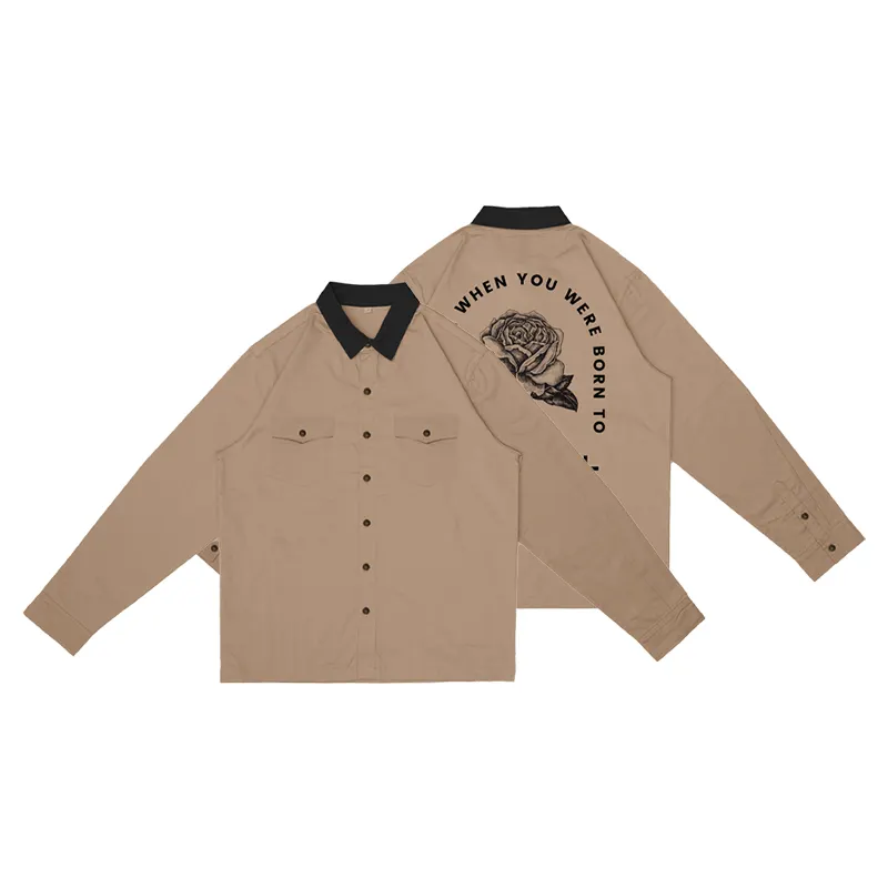 New Shirt Wholesale Men's Autumn and Winter Outdoor Contrasting Collar Print Single Breasted Casual Long Sleeved Shirt