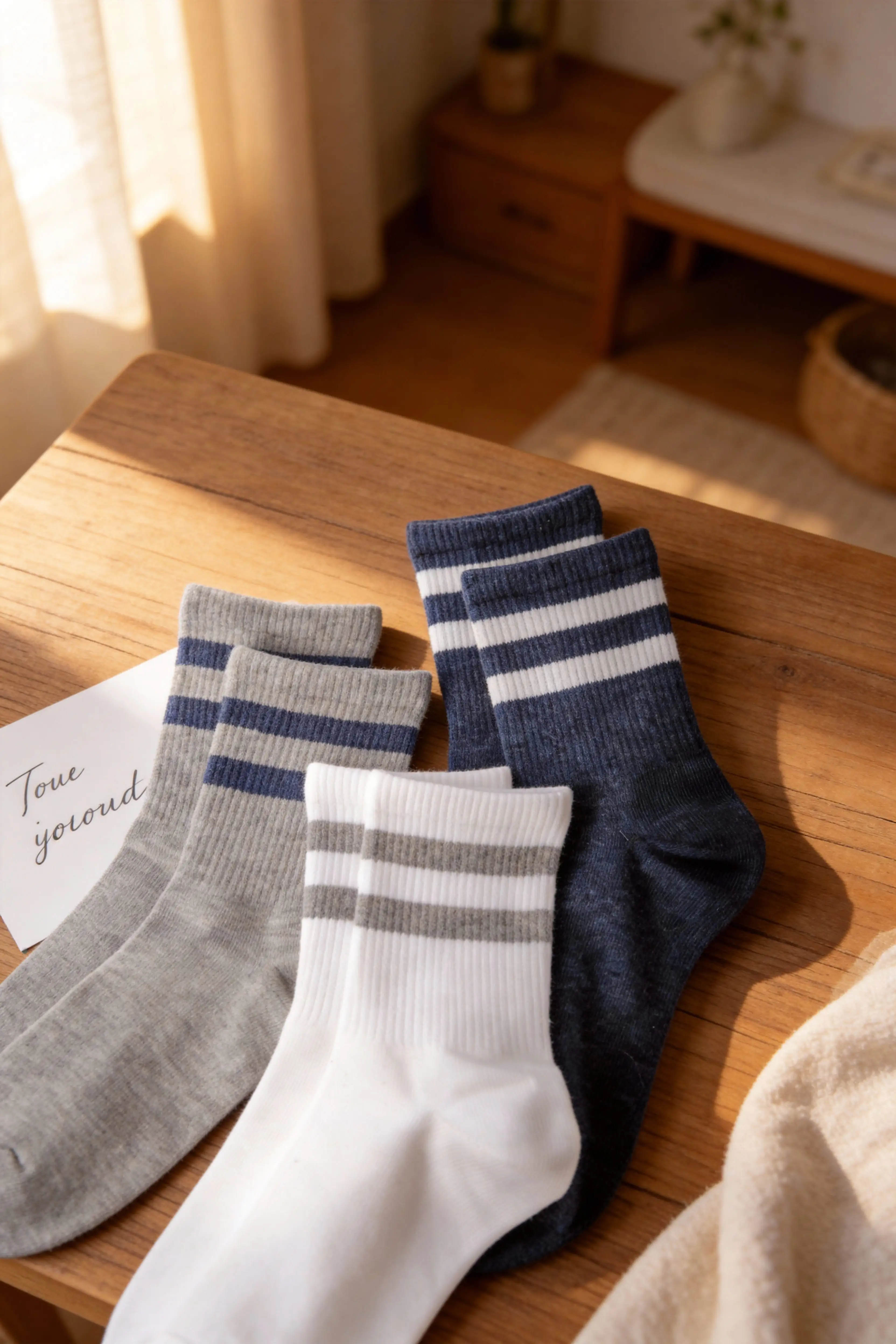 ODM/OEM Accepted White Double Stripe Sporty Breathable Sweat-Absorbent Mid-Calf Cotton Spandex Blend 4 Pairs Men's Daily Socks