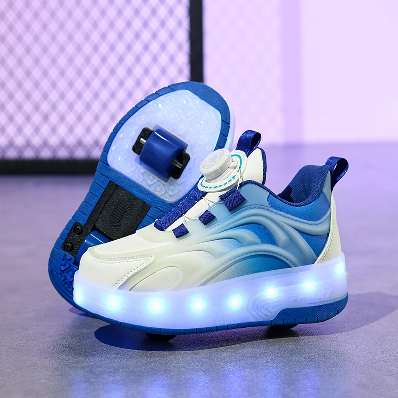 Unisex LED Light-Up USB Charge Roller Skate Shoes Kids' Sport Sneakers with Flashing for Boys and Girls Gifts
