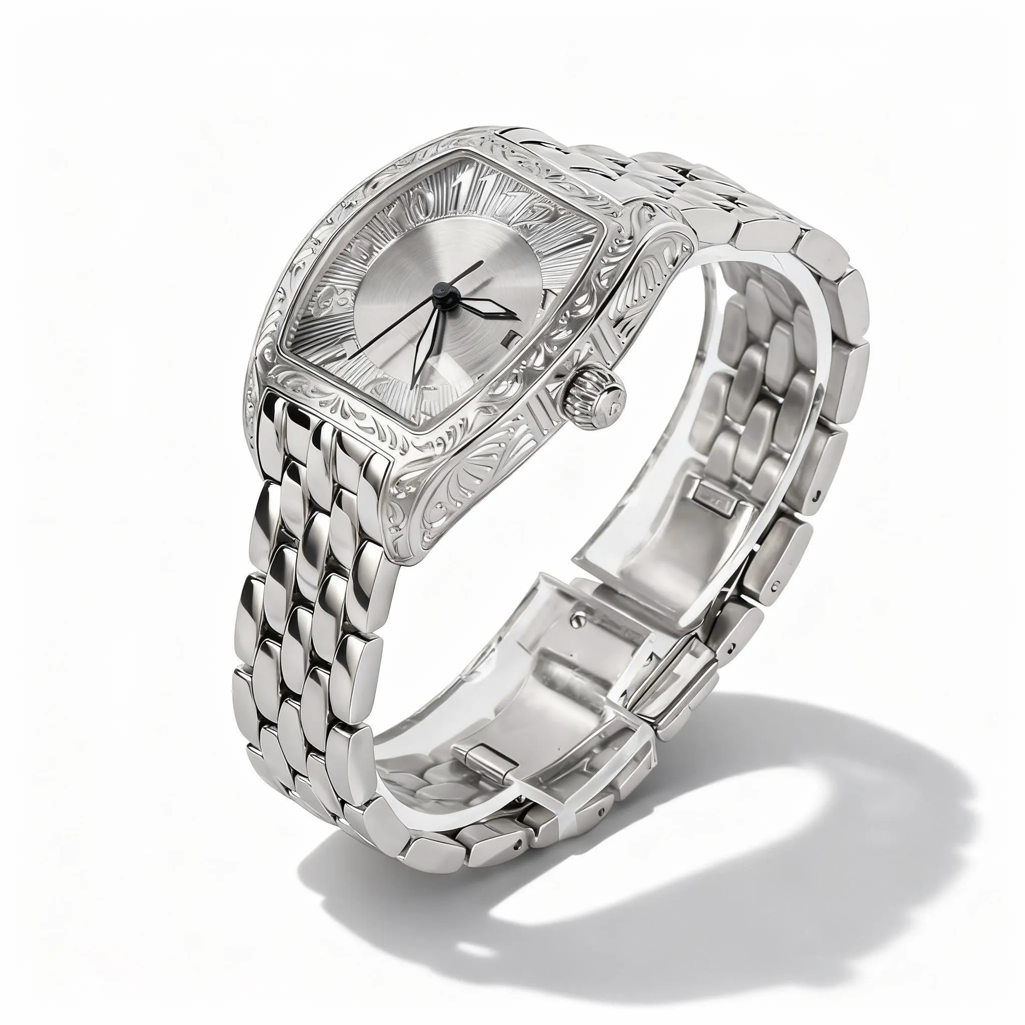 Custom Stainless Steel Mechanical Brand Watch Sapphire Crystal Alloy Pointer Intricate Engraved Floral Patterns-Limited Edition