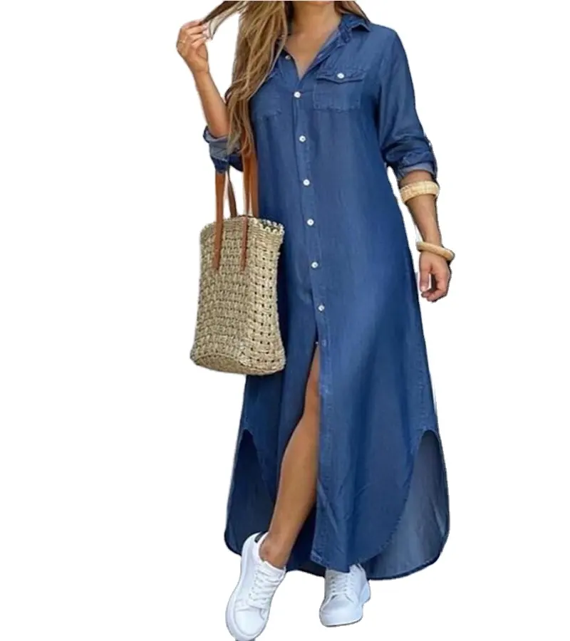 Elegant Letter Print Women Long Dress 2020 Spring Summer Long Sleeve Maxi Dress Casual Female Button Split Party Dress Vestidos