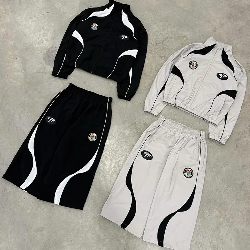 Custom Breathable Nylon Zipper Tracksuit Men's Detachable Zip Jogger Windcheater Lightweight Baggy Embroidery Patch Tracksuit