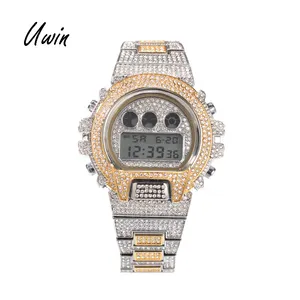 UWIN Iced Out Men Wrist Luxury Digital Watches Full CZ Hand Watches Rapper Jewelries