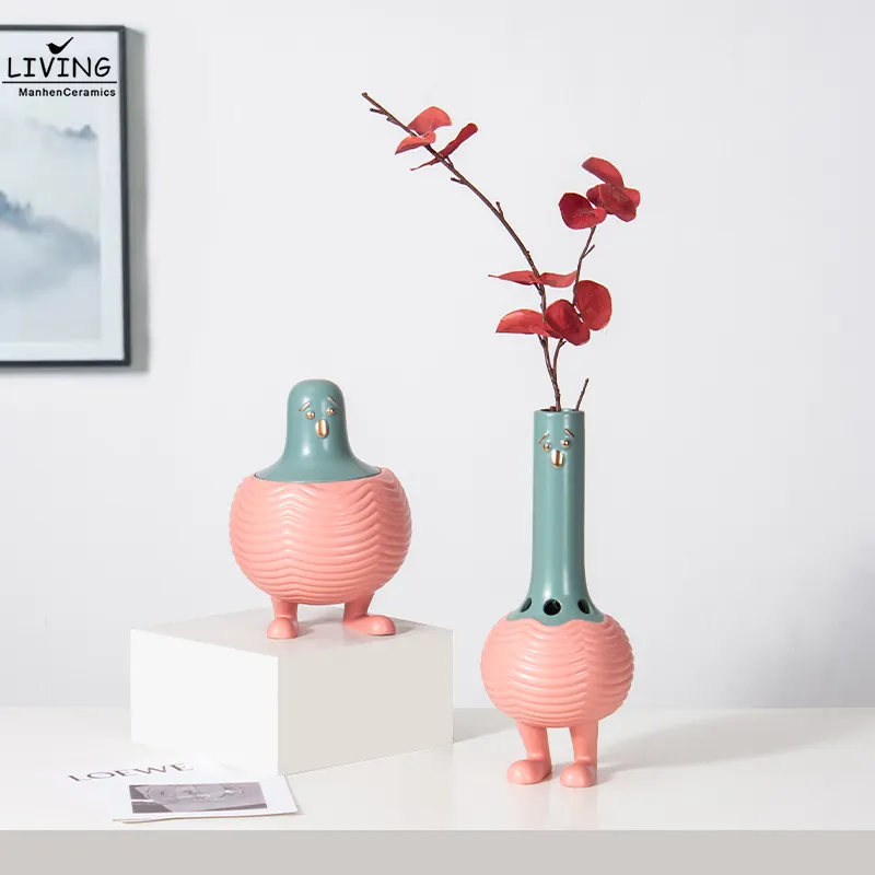Modern Antique Home Decor Cute Interior Home Decorations Ornaments Pink Vase Handmade Ceramic & Porcelain Vases