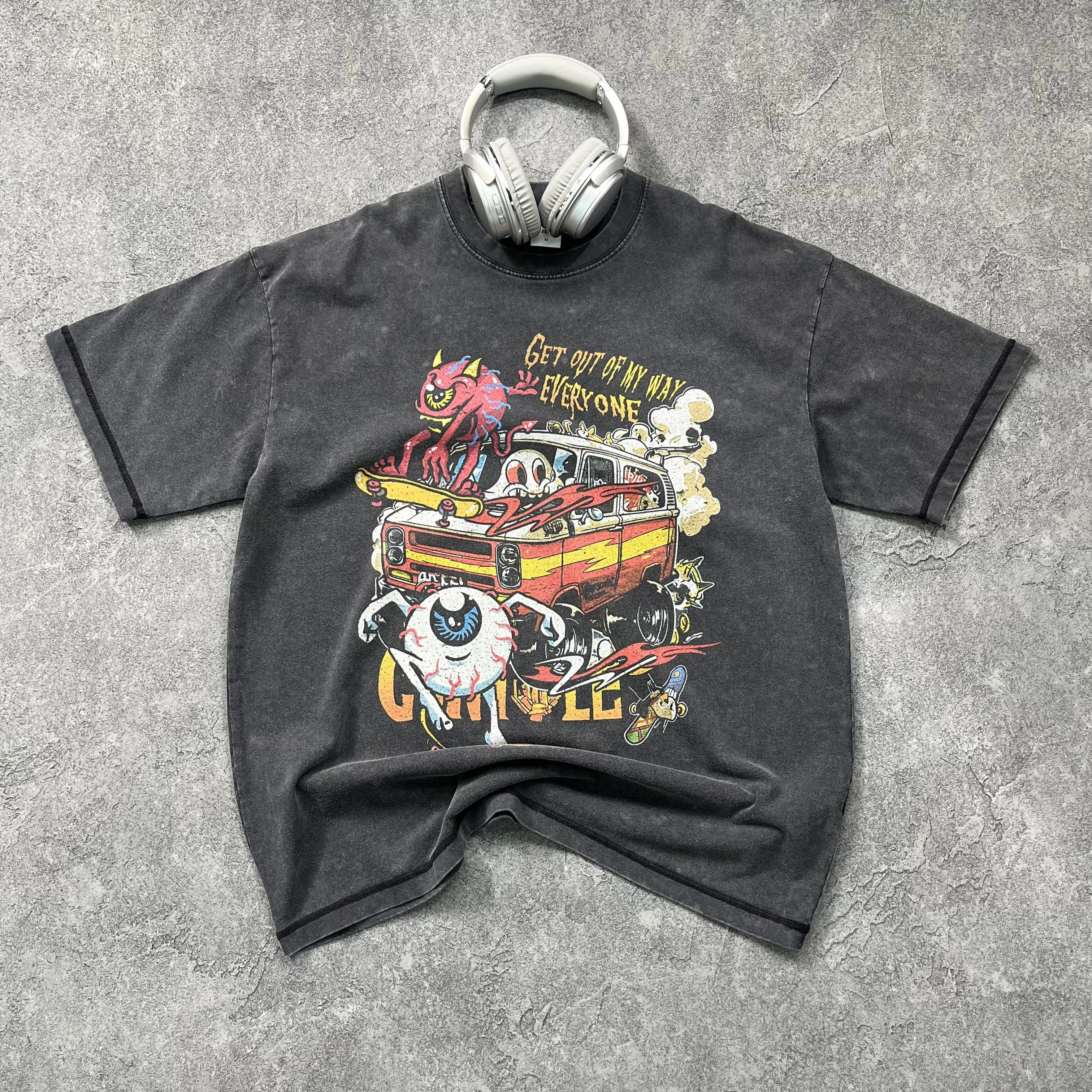 Custom Print Acid Wash T Shirt Oversized Heavyweight Print Blank Distressed Embroidery Vintage Plus Size Streetwear Tee B