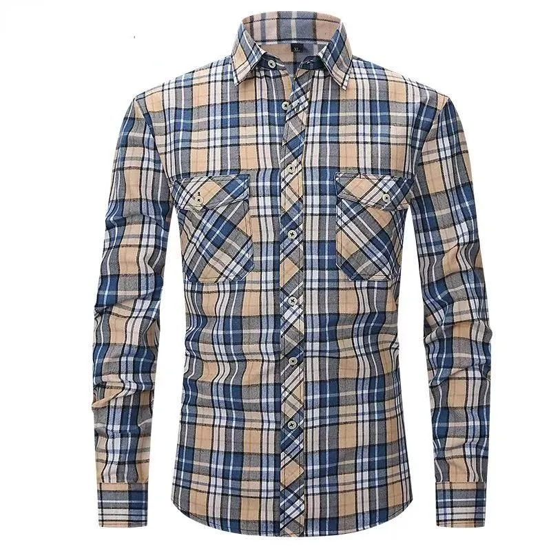 Custom Men's Designer Solid Color Long Sleeve Casual Shirt Men Plaid Shirts