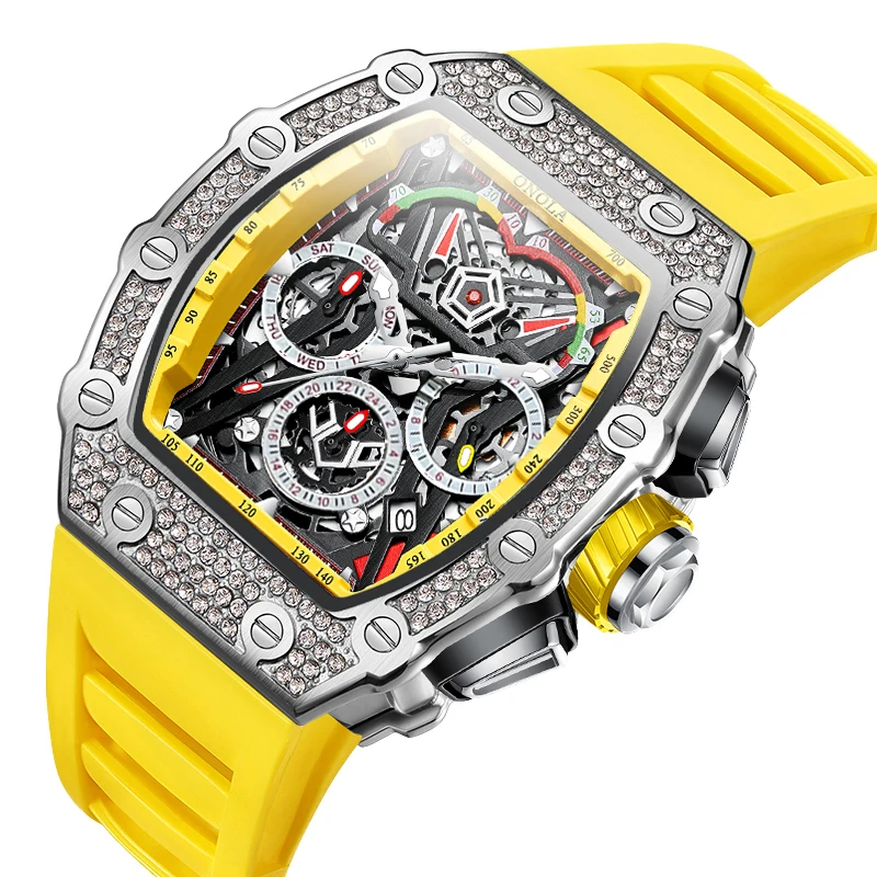 Fashion Diamond Inlaid Luxury Multifunctional Quartz Men's Watch Brand ONOLA Barrel Waterproof Watch Factory Wholesale ON6827Q