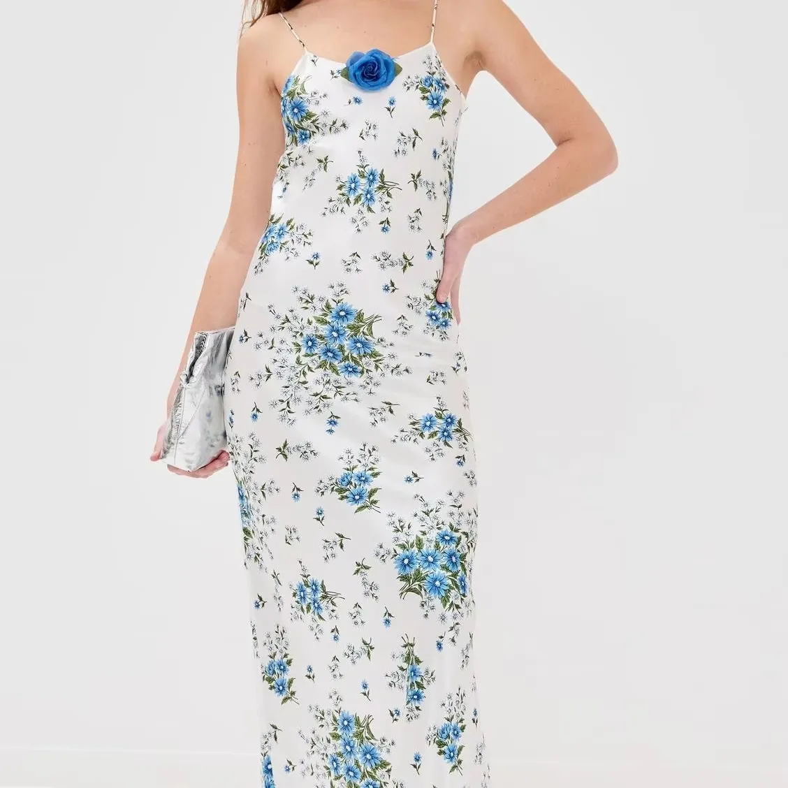 OEM High Quality Women's Dress Casual Sleeveless Front Bow Back V-neck Elegant Maxi Bodycon Floral Print Summer Dresses