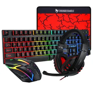 Wholesale 4 In 1 Combo Computer And Mobile Pad PC Gamer Set LED Professional Gaming Keyboard Mouse And Headset Combo