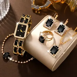 1463 Factory 6pcs Jewelry Set Women's Watch Luxury Women's Watch Set and Fashionable Square Jewelry Set