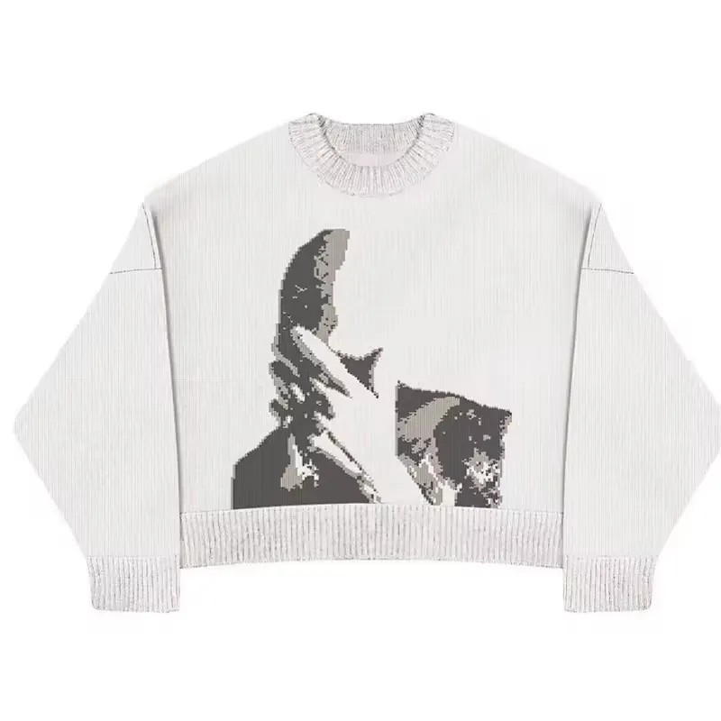 Custom Design Pattern logo Jacquard Print Oversized Pullover Sweater Y2k Knitted Streetwear Men Fashion Cotton Sweater