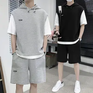 Men's Summer Fashionable Casual Suit Comfortable Loose Design Breathable Waffle Fabric Sweat-Wicking Print for Sports Wear