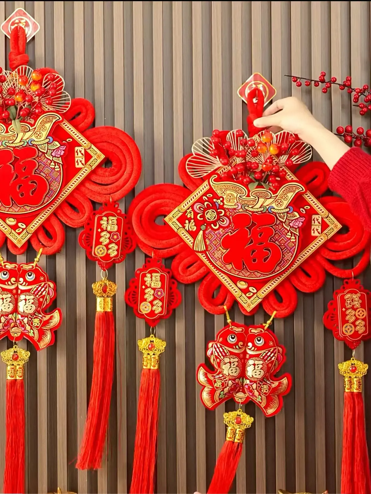 Chinese Knot Rectangle Pendant Decor for Chinese New Year and Spring Festival Eco-friendly Flannel Home & Party Decoration