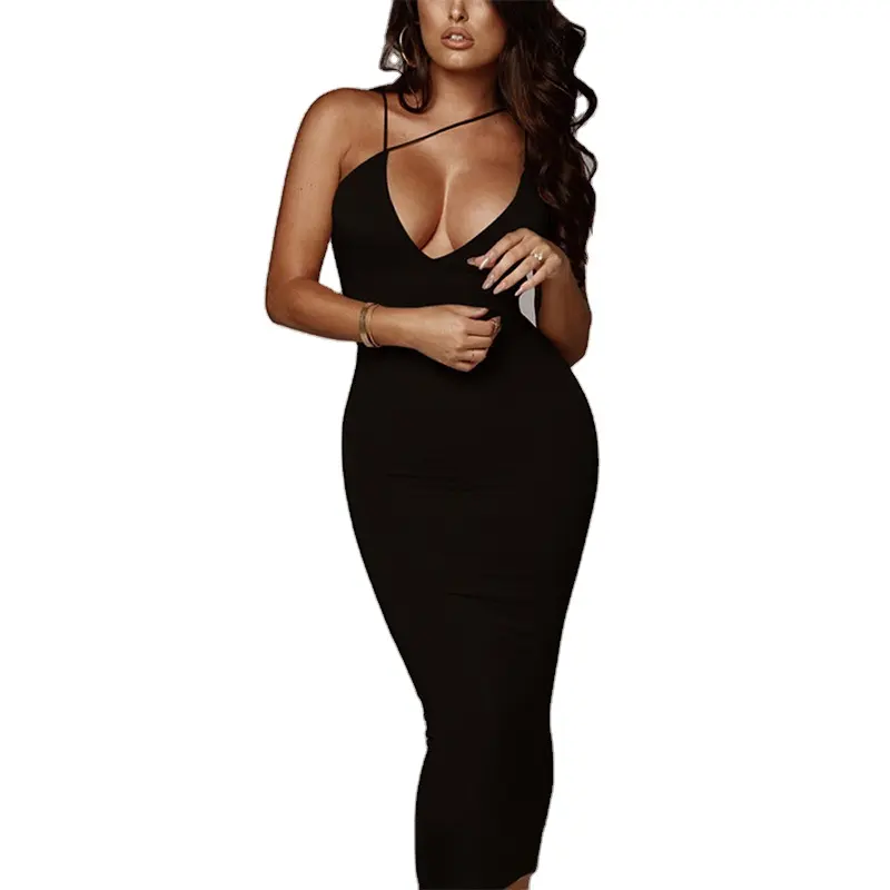 Hot-selling Women's Clothing European and American Low-cut Slim Fit Backless Suspender Dress