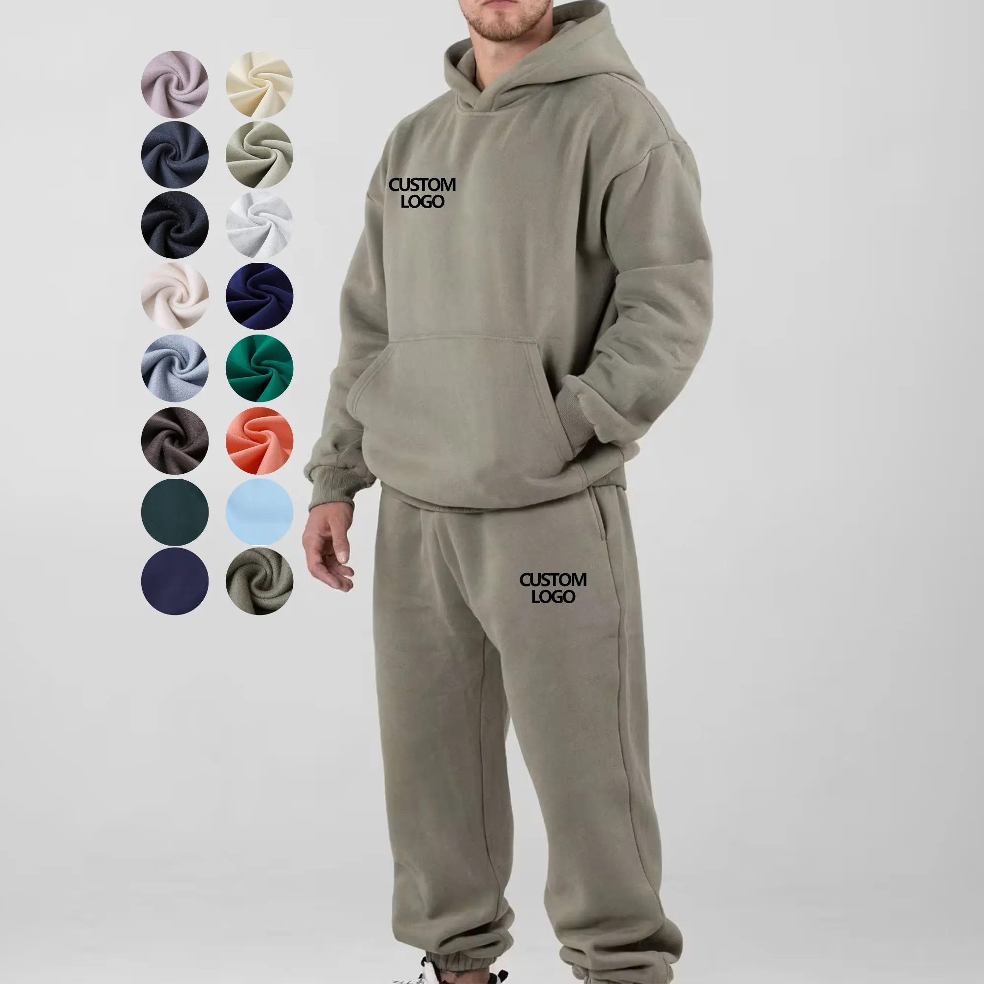 Custom Unisex Essentials Designer Plain Slightly Heavyweight Oversized High Quality Streetwear Cotton Hoodies Set for Men Women