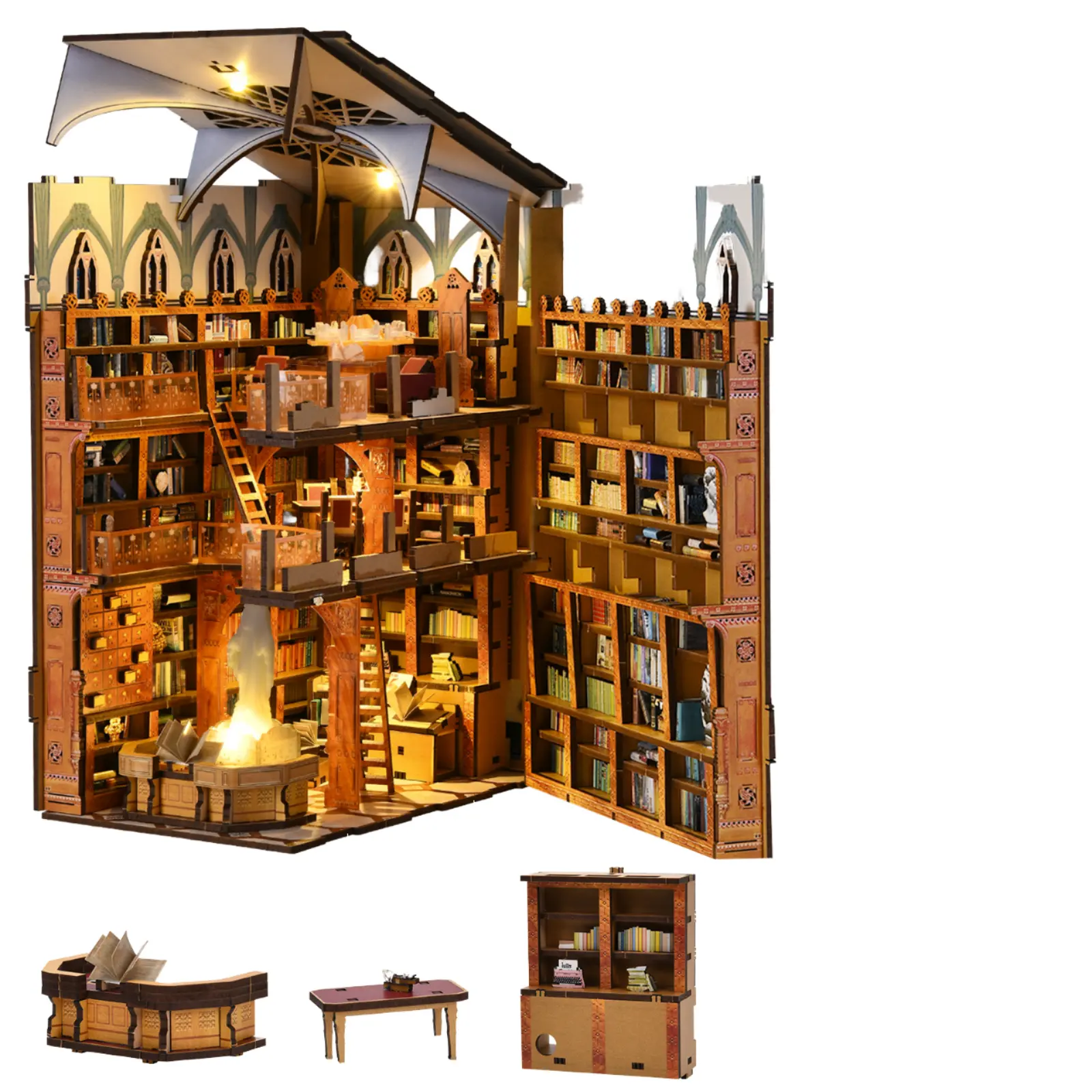 Minicity DIY Miniature Wood Bookshelf Decoration Kit Adults' Dust Cover Book Decor Mini Doll Houses Model Toy Style