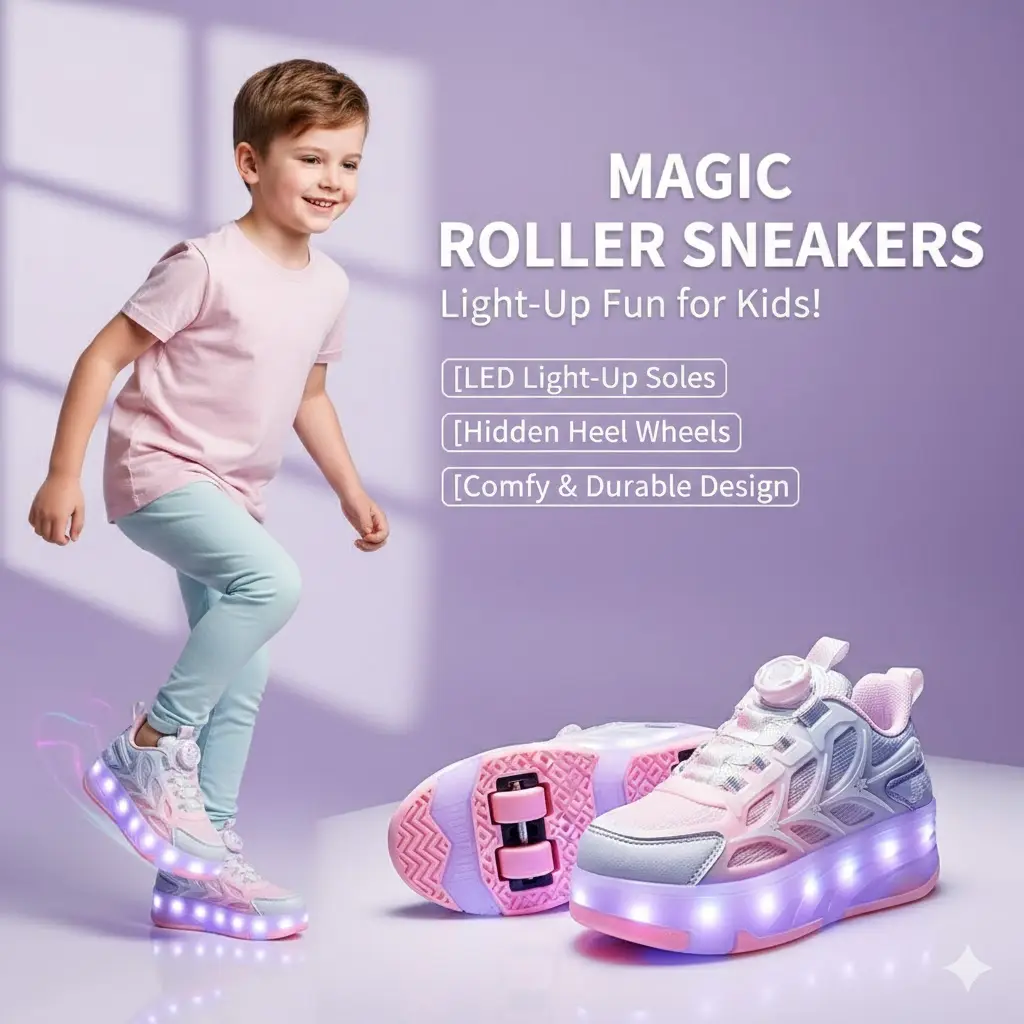 Boys and Girls Breathable Comfortable Illuminated Roller Skates Sport Shoes for Kids and Students with EVA Insole