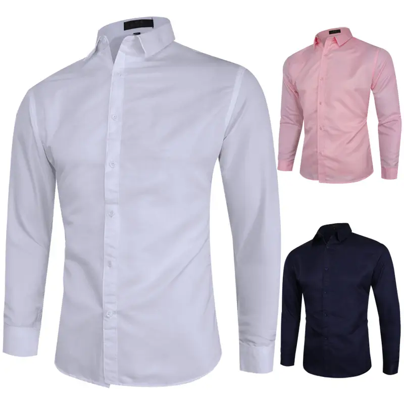 Men's High-End Solid Long-Sleeved Business Casual Shirt Four-Sided Stretch Workwear White Plus Size 200 Grams Foreign Trade