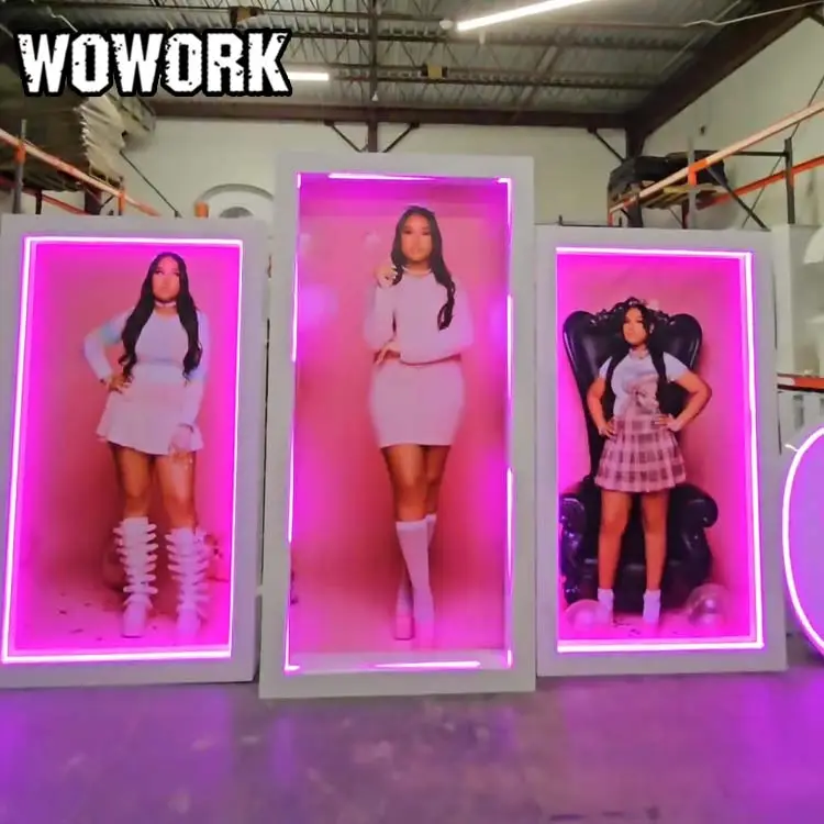 WOWORK RGB Remote Neon Quadrate square Led Picture Frame Background Stand for Wedding Birthday Party Backdrop Decoration