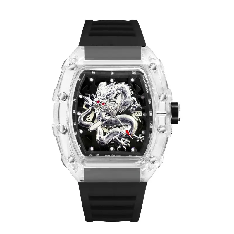 For Personalized 2024 Men's Waterproof Transparent Quartz Watch Fashionable Wine Barrel Design Wholesale Hot Sale Item