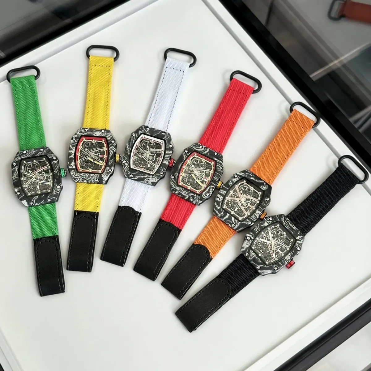 Luxurious High Quality Customization Sleek Skeleton Quartz Watch Bright Nylon Band Sport Wristwatch