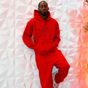 Mens Geometric Web Puff Print Hoodie Gothic Streetwear High Quality 420G Cotton Heavyweight Pullover Sweatshirt Foam Printing