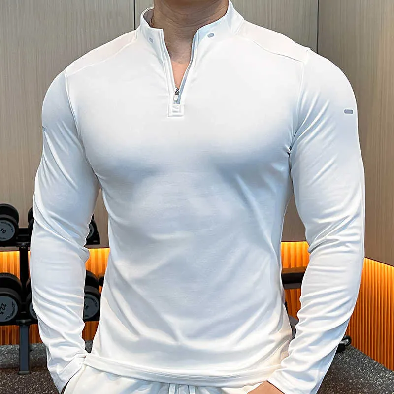 Custom Quick Dry Men's Gym T-Shirt 1/4 Quarter Zip Pullover Long Sleeves Jogging Sportswear Golf Shirts
