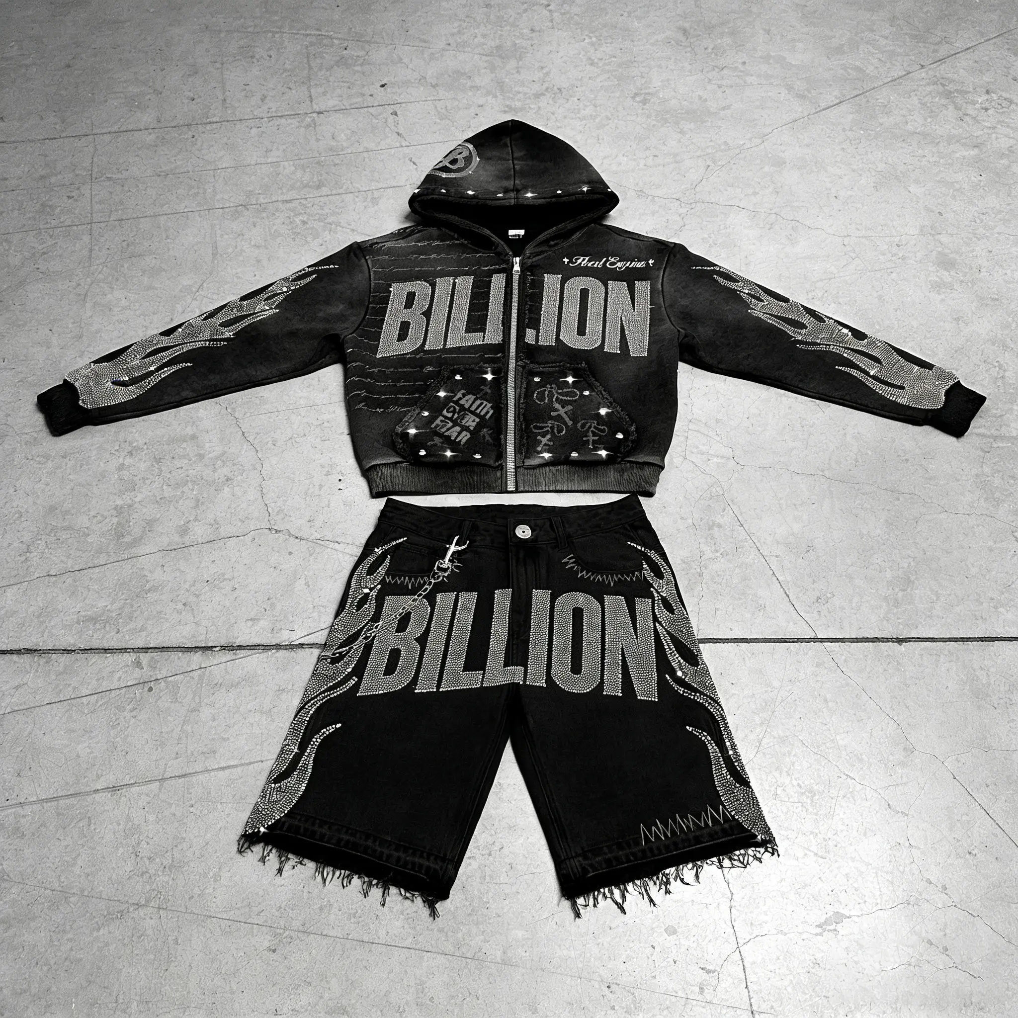 Custom Vintage Sun Faded Heavyweight Streetwear Embroidery Cropped Acid Wash Rhinestone Distressed Zip up Hoodie for Men