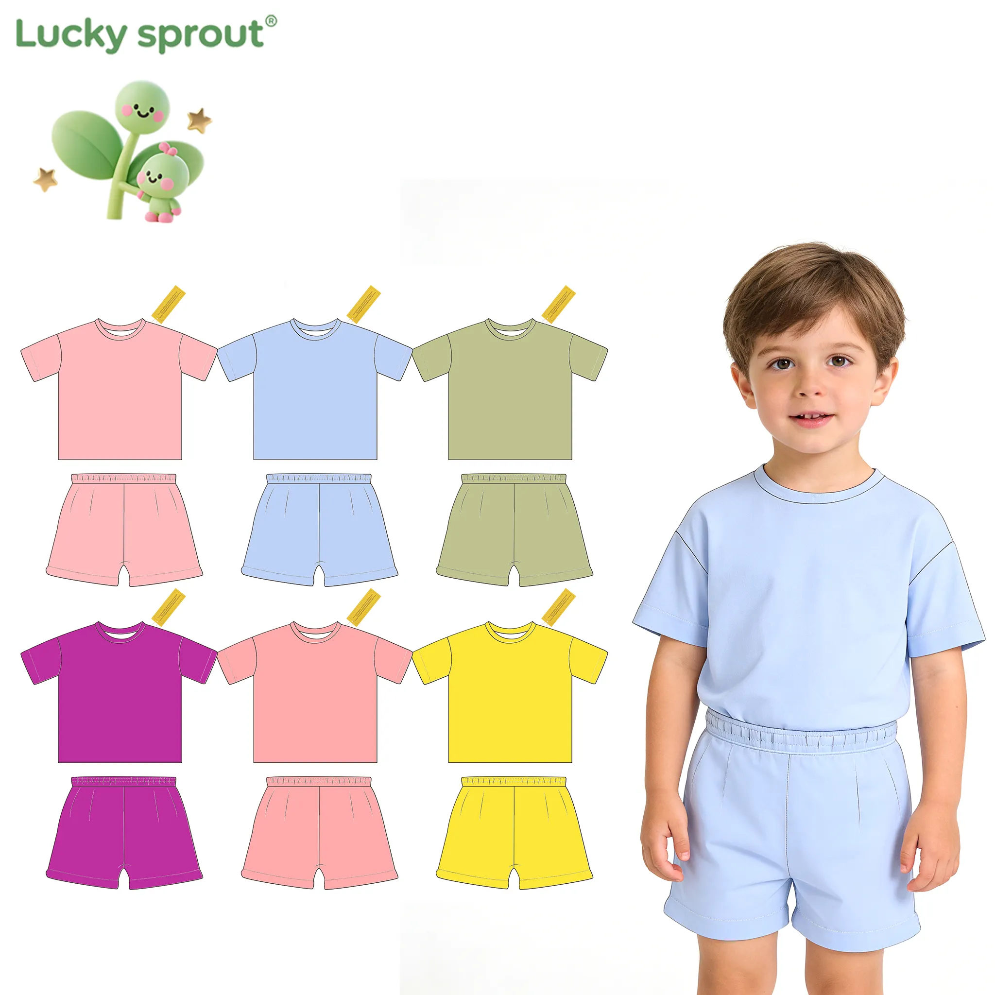 2026 Fashion Girls Casual Clothing Sets ODM OEM Service Spandex/ Cotton Soft Solid Sweet Style Summer Two PCS Sets