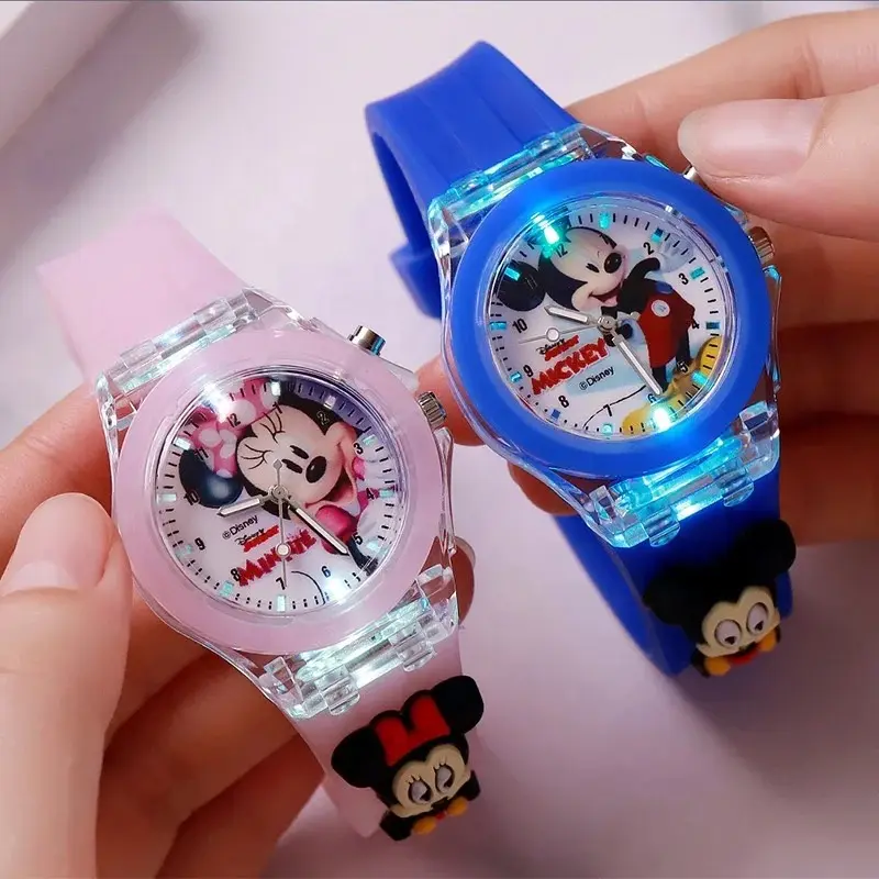 Super Hero Minnie Mickeey Kids Watches for Boys Girls Quartz Wristwatch Flash Light Luminous Spider Man Children Watch