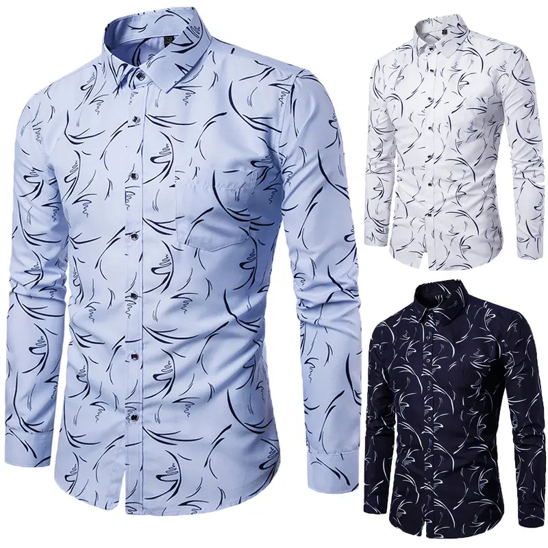Shirt Men Fashion Shirt Casual Flower Cotton Shirts for Men