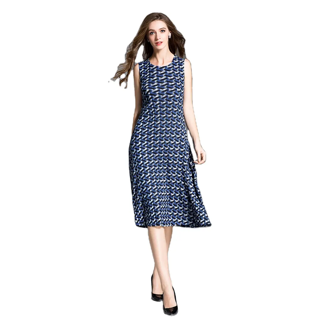 Wholesaler of High Quality Sleeveless Elegant Plaid Women's Dresses