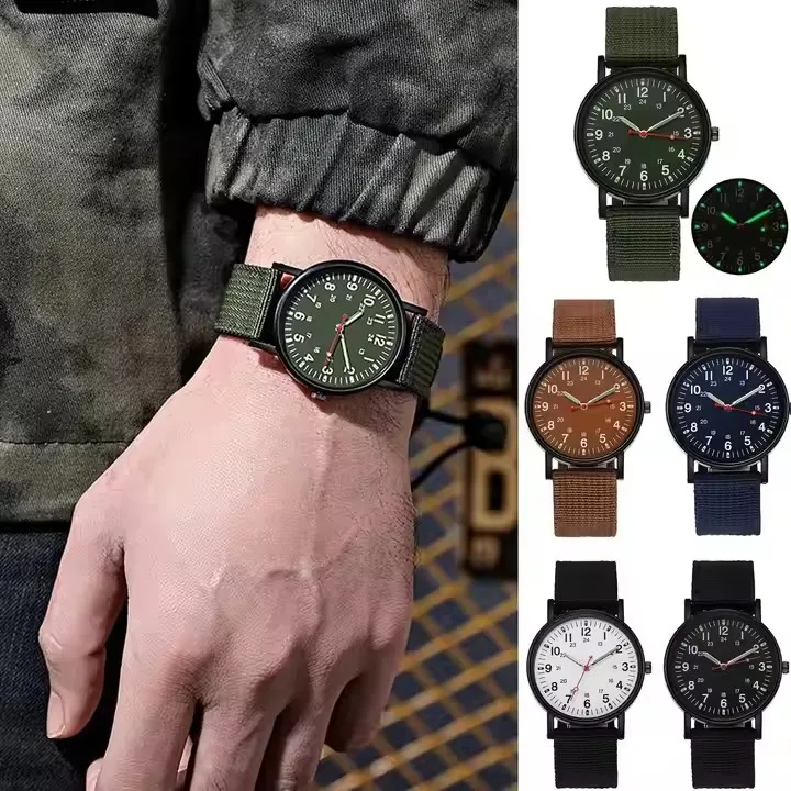 Wholesale Men's Nylon Strap Quartz Watch with Luminous Sports Feature Square Case Fashionable Daily Work Wrist Watch Cheap