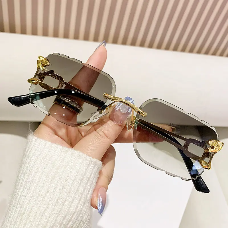 90212 Design Diamond Cut Sunglasses Rimless Luxury Rimless Brand Design Sunglasses 2024 High Quality Rimless Shades