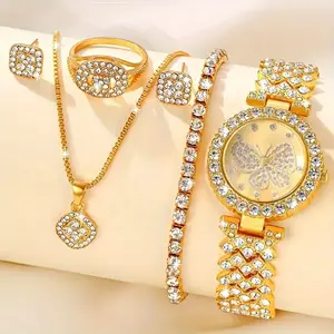 Women's Luxury Quartz Watch with Rhinestone Jewelry Set Custom Logo Includes Earrings Necklace and Dial Display Pointer