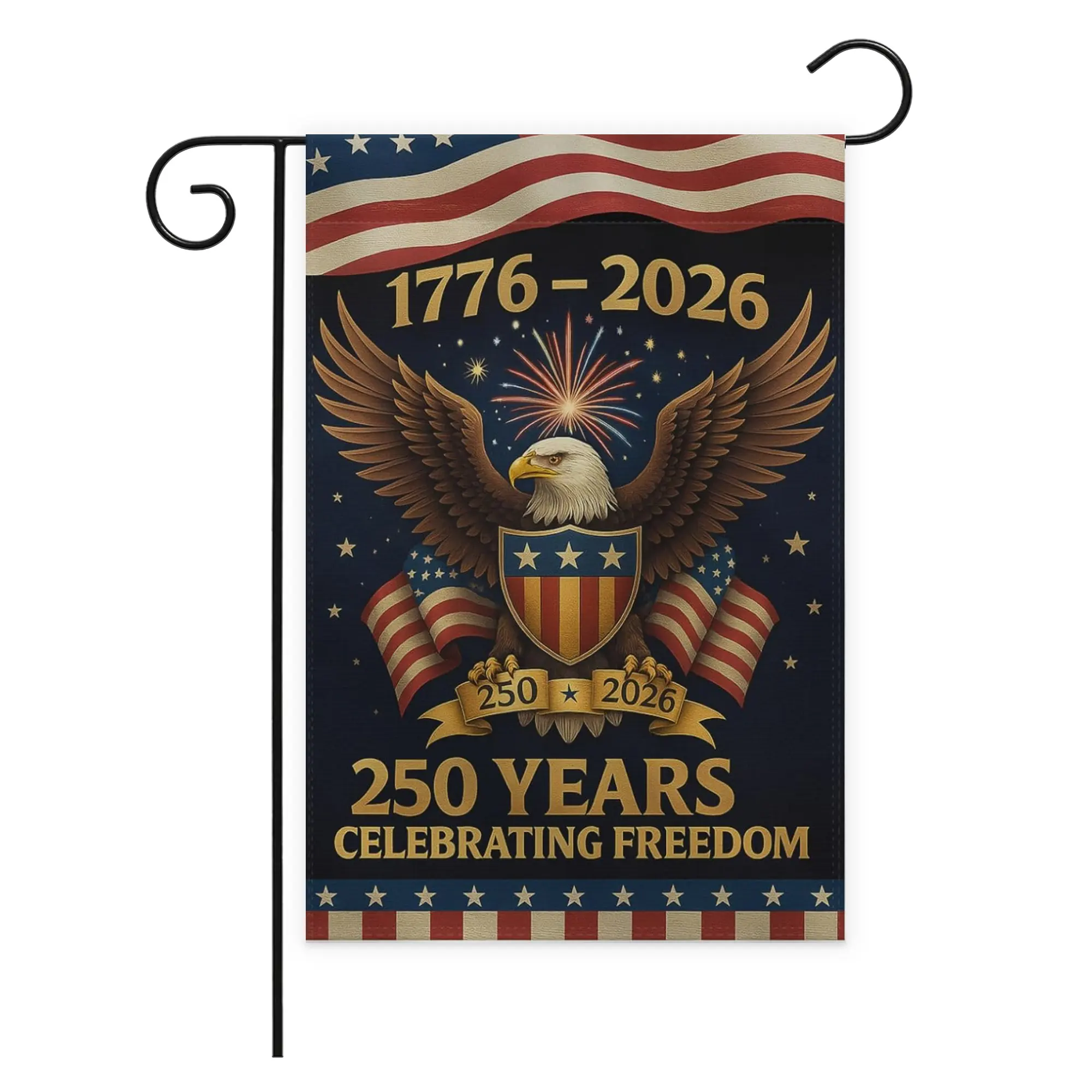 250th Anniversary Patriotic Banner Emblem Custom DOUBLE SIDED USA Flag 1776-2026 Garden Eagle Flag USA Pattern Commission Table