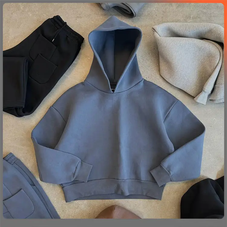 300-600gsm Heavyweight Pure Cotton Boxy Crop Oversized Men's Hoodie Set Professional One-stop Clothing Customization Factory