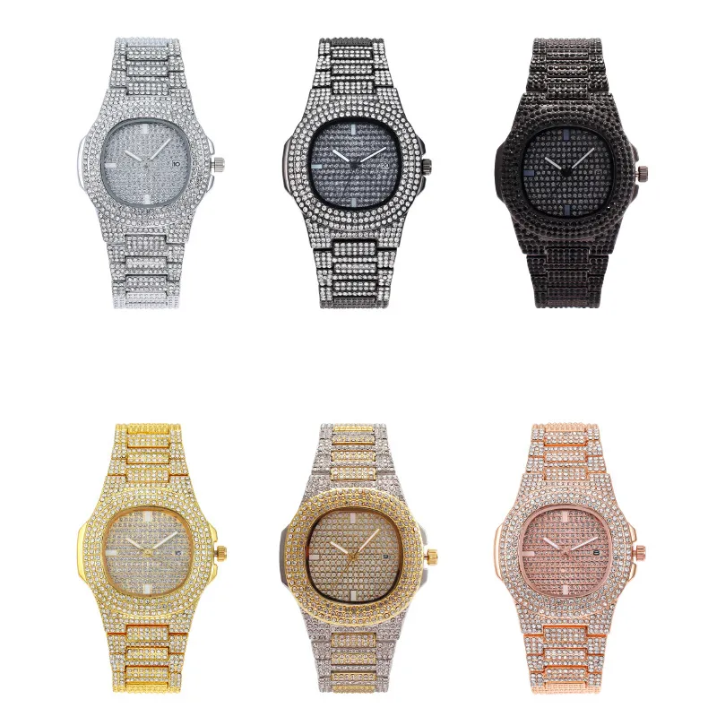 Fashion Multicolor Alloy With Bling Rhinestone Hip Hop Round Quartz Watch for Women Men Jewelry Factory Wholesale Price