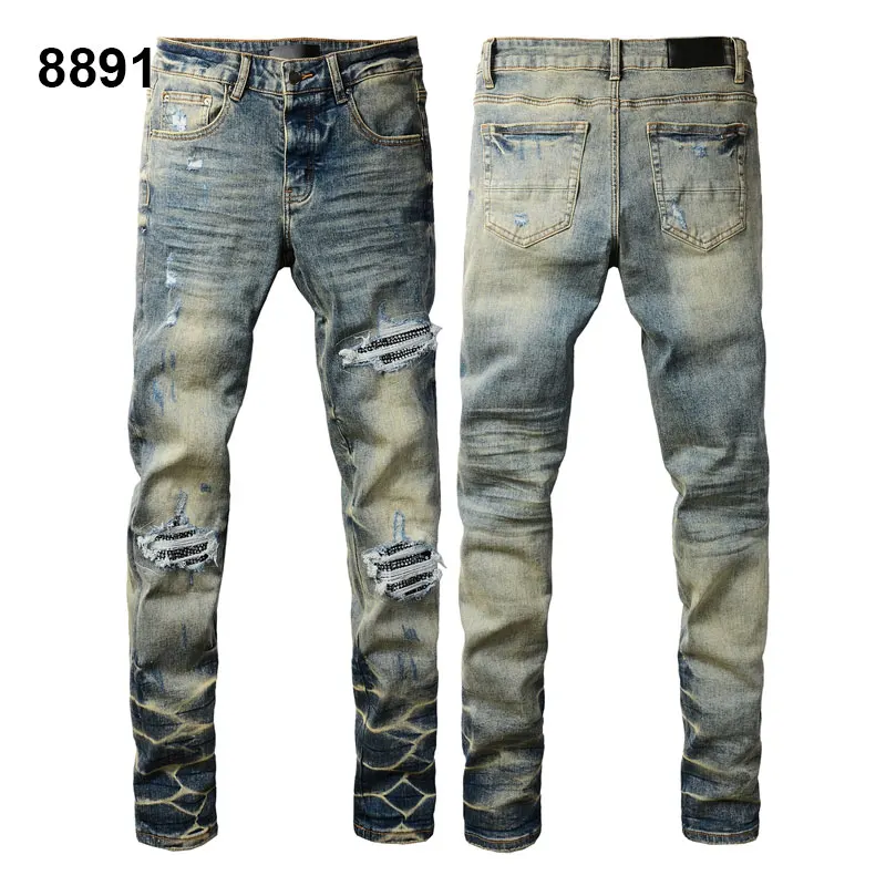 Top Men Jeans Custom Men's Printed Ripped White Washed Jeans Denim Trousers