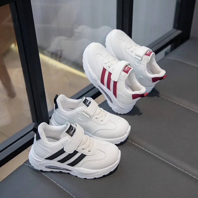 2023 Girls' Sports Shoes New Style White Casual Stripe Pattern with Soft Sole Fashionable Design for Dad's Little Ones