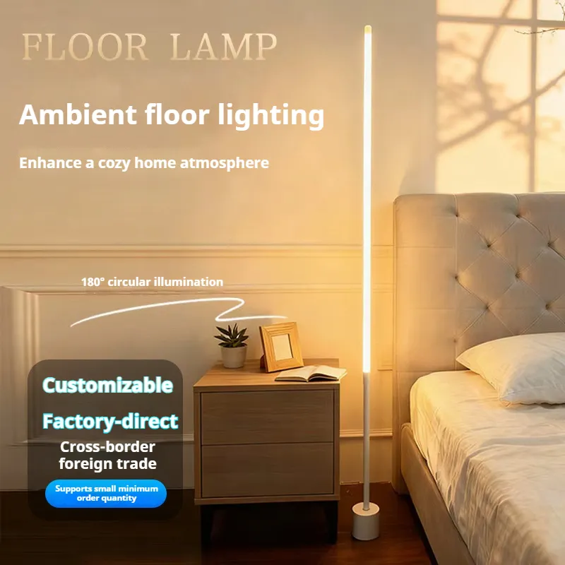 Nordic Contemporary LED Floor Lamp Blue Shade-Remote Control Dimmable Standing Lamp for Living Room Bedroom Office Decorative