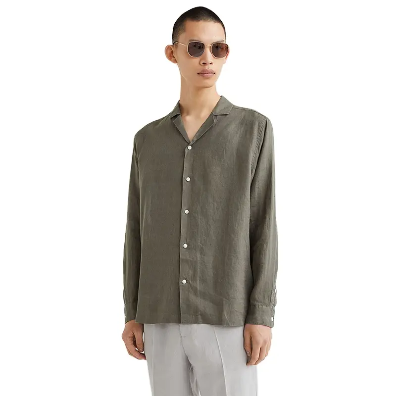 OEM Custom Men's Wholesale Spring Breathable Fashion Casual or Work Plus Size Soft Long Sleeves Linen Cotton Shirt