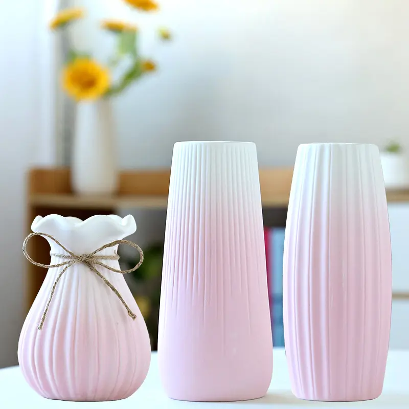 Modern minimalist style ceramic gradient vase; creative home decor; pink vase for dry flowers.