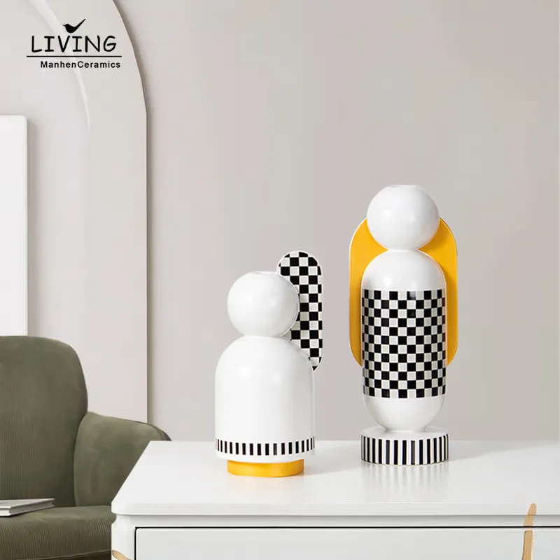 New Nordic Living Room Home Decoration Cute Vase Hand Painted Decal Vase Ceramic Ornament Flower Vase for Bedroom Decor